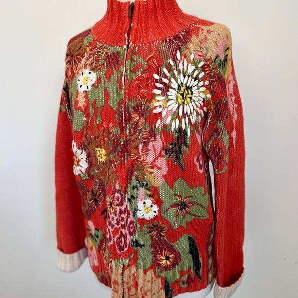 Cold water Creek Floral Zip Up Sweater - Picture 1 of 6